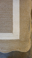 Load image into Gallery viewer, Scalloped Jute-Blend Woven Area Rug – Natural &amp; Ivory Coastal Border Rug
