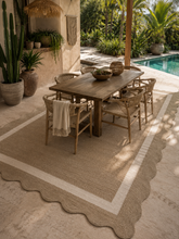 Load image into Gallery viewer, Scalloped Jute-Blend Woven Area Rug – Natural &amp; Ivory Coastal Border Rug
